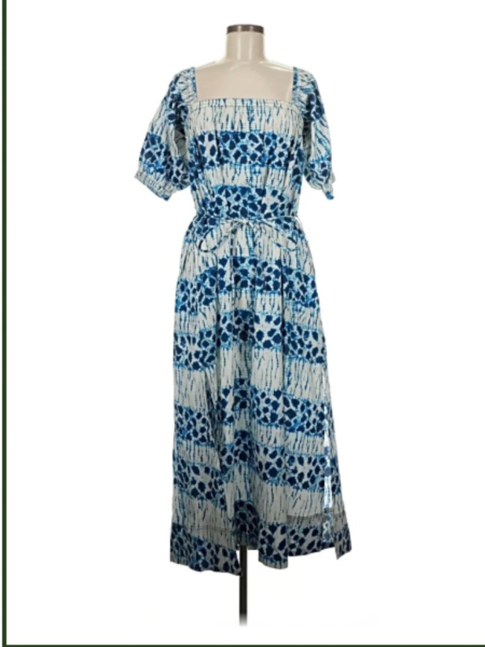 Apiece Apart sundress blue floral print, square elastic neckline, sz small